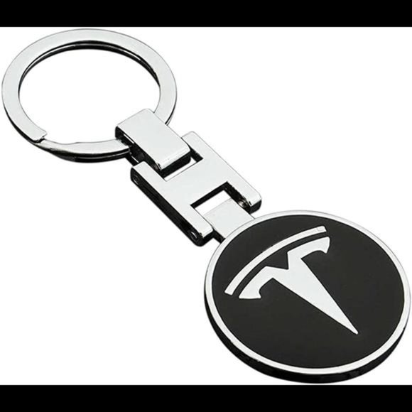 Tesla Logo Key Chain Ring- 3D Chrome Metal Car Keychain Keyring Alloy Key Holder - Picture 2 of 2